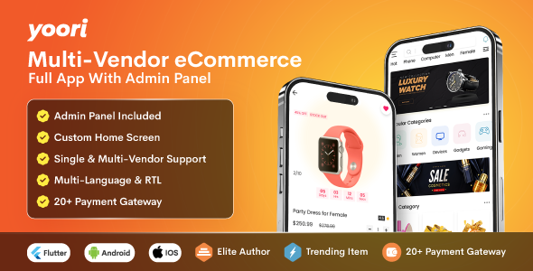 Yoori Flutter Multi Vendor Ecommerce Full App With Admin Panel